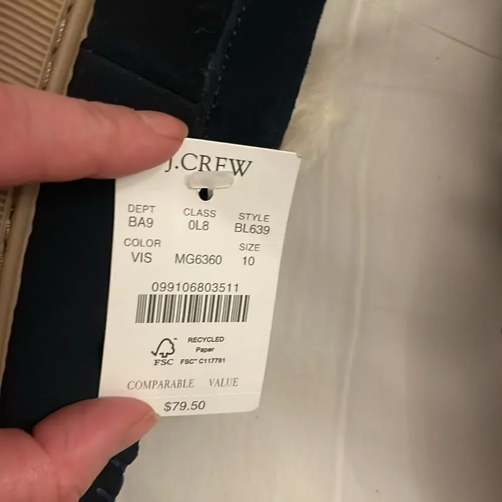 J. CREW INDIGO VINTAGE SUEDE SLIPPERS.   FLUFFY INTERIOR!   NEW WITH TAGS